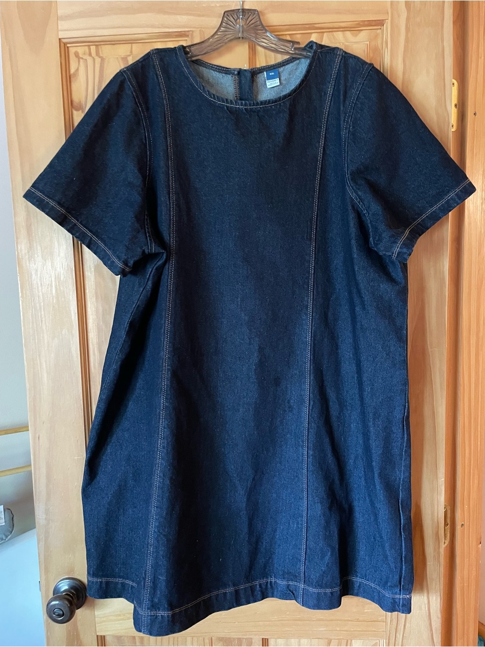 Old Navy Dark Indigo Denim Short-Sleeve Midi Dress